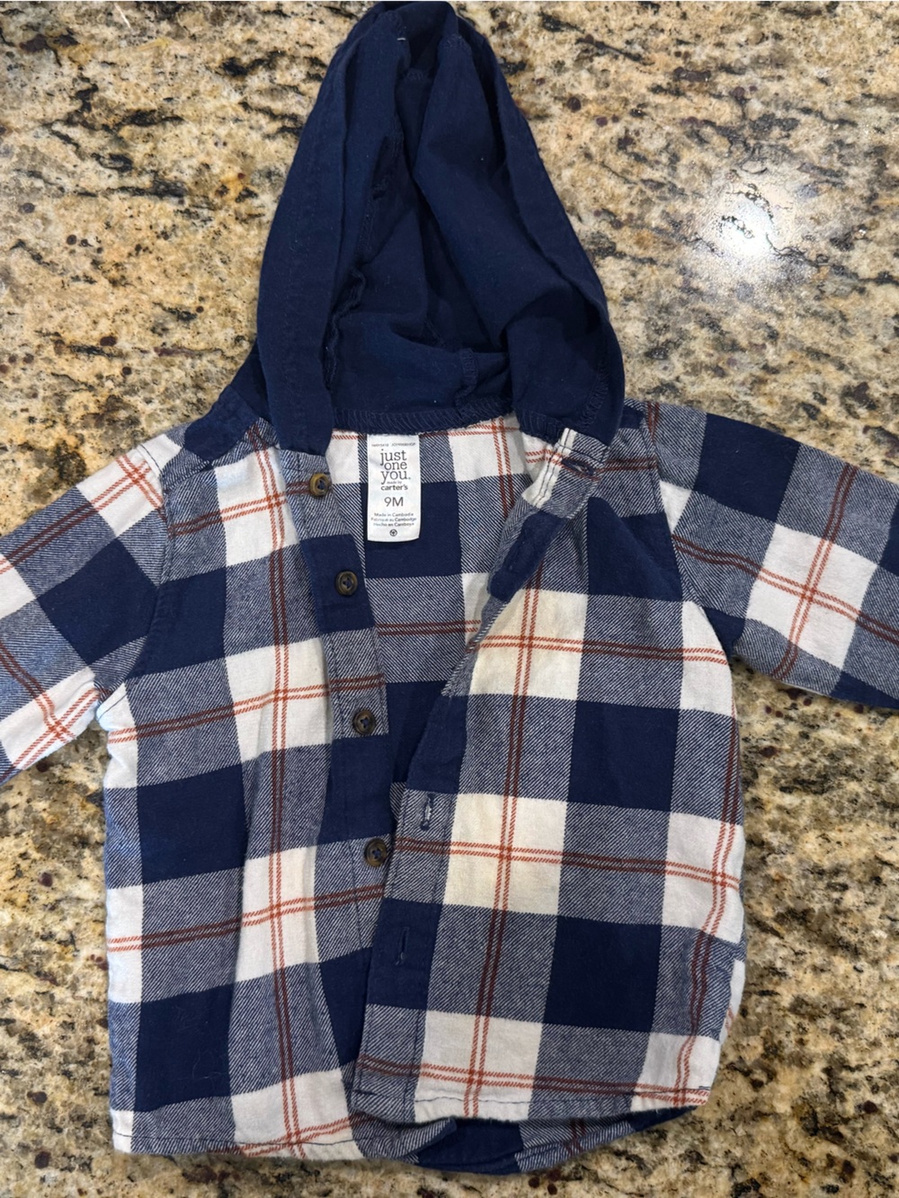 Carter's Navy, Cream & Rust Plaid Hooded Button-Up Shirt